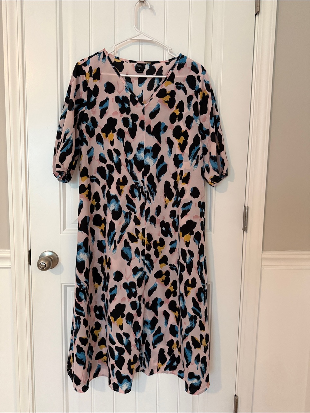 Abstract Leopard Print Midi Dress in Pink